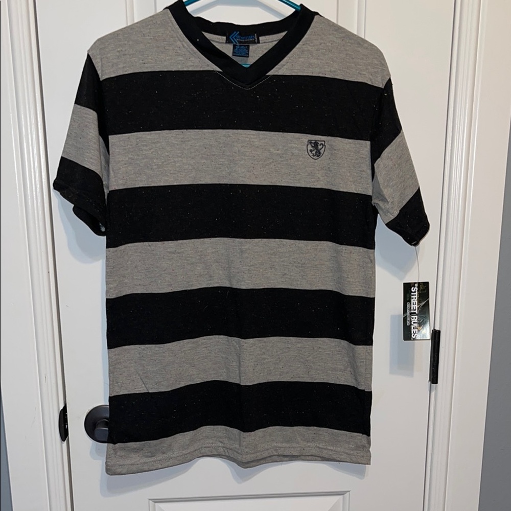 Black and Gray Striped Short Sleeve Tee